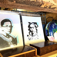 Glow in the Dark Ruth Bader Ginsberg and Beyonce Knowles Poster by Loving Anvil Midcoast Maine Artisan Store The Good Supply Pemaquid Made in USA