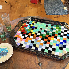 Mosaic glass large handle tray by Elizabeth Martone of EFM Studio Pemaquid Maine Midcoast Artisan Store The Good Supply Made in USA