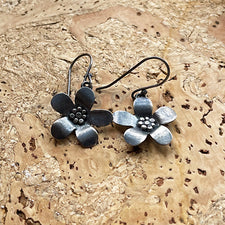 Daisy Drop Dangle Earrings in Oxidized Silver by Christine Peters Jewelry Midcoast Maine Artisan Store The Good Supply Pemaquid Made in USA