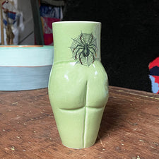 Gold Lustered Lady Ceramic Body Vase with Spider Tattoo and pierced nipples by Luster Hustler Aidan Fraser Female Form Midcoast Maine Artisan Store The Good Supply Pemaquid Made in USA