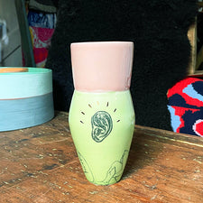 Gold Lustered Image Vase with Eye Ear Tooth by Luster Hustler Aidan Fraser Bodies Midcoast Maine Artisan Store The Good Supply Pemaquid Made in USA