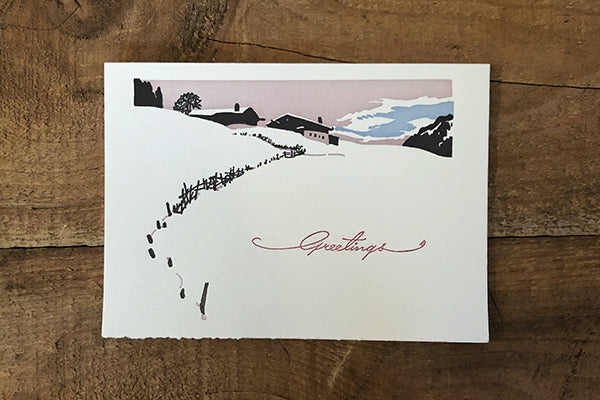 Saturn Press Letterpress Christmas Holidays Greeting Card Wooden Cottages Midcoast Maine Artisan Store The Good Supply Pemaquid Made in USA