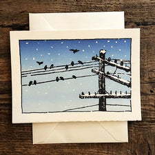 Saturn Press Letterpress Card Wire Birds is made in Maine USA