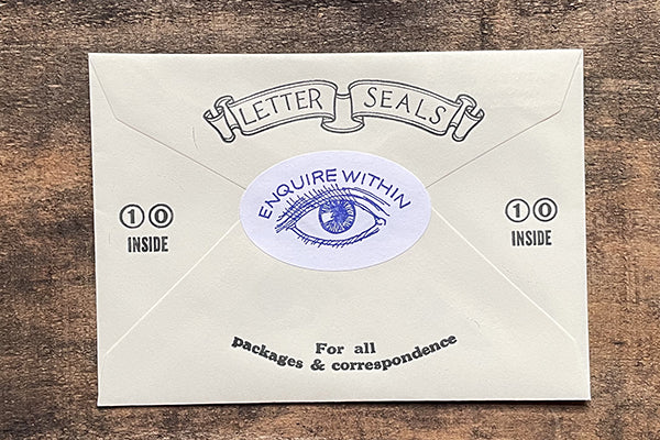 Saturn Press Letterpress Stationery Sticker Seal Set Enquire Within Eye Midcoast Maine Artisan Store The Good Supply Pemaquid Made in USA