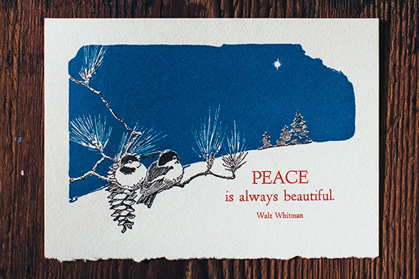 Saturn Press Christmas Card Made in Maine USA Beautiful Peach Walt Whitman Quote