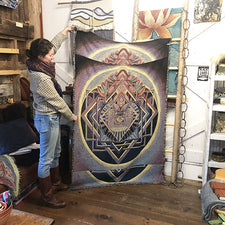 The Good Supply in Pemaquid Maine Midcoast Artisan Store Meditation Blanket in The Many Petaled Lotus Machine Washable by Gina Rose Halpern of the Chaplaincy Institute Made in USA