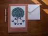 Saturn Press letterpress card, Orange Tree & Swallows