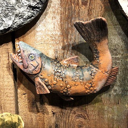 Ceramic Fish Sculpture Tiger Trout Handmade by BLAM Ceramics Midcoast Maine Artisan Store The Good Supply Pemaquid Made in USA