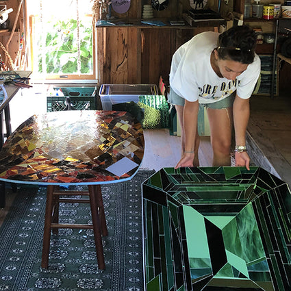 Glass Mosaic Tray Made in Maine USA by Liz Martone of EFM Studio