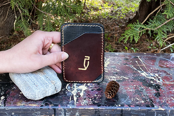 Black Brown Leather Pocket Wallet Handmade and Handstitched by Veteran Rick Elder of Great Story Works Midcoast Maine Artisan Store The Good Supply Pemaquid Made in USA