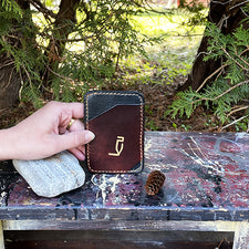 Black Brown Leather Pocket Wallet Handmade and Handstitched by Veteran Rick Elder of Great Story Works Midcoast Maine Artisan Store The Good Supply Pemaquid Made in USA