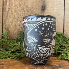 Cod Fish Sgrafitto porcelain ceramic cup by Tim Christensen Environmental Art Midcoast Maine Artisan Store The Good Supply Pemaquid Made in USA