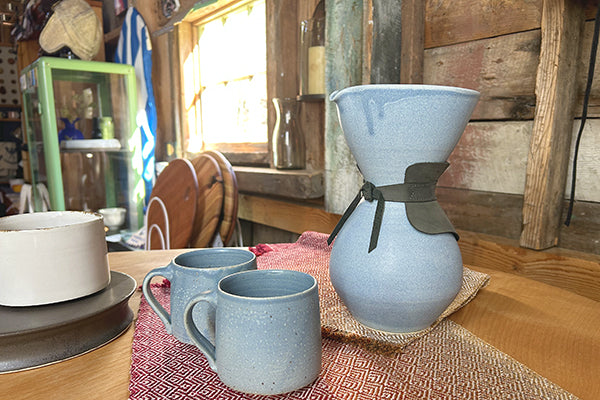 Coffee Pot in Blue Jeans by Hanako Nakazato of Monohanako Fresh Maine Art Midcoast Maine Artisan Store The Good Supply Pemaquid Made in USA