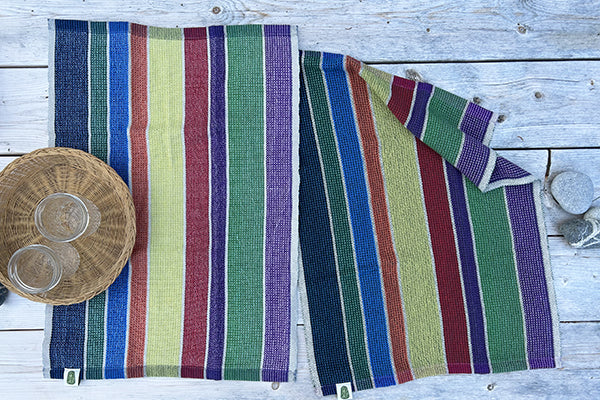 Handwoven Cotton Towel Rainbow Colors by Cultivated Thread Fresh Maine Art Midcoast Maine Artisan Store The Good Supply Pemaquid Made in USA