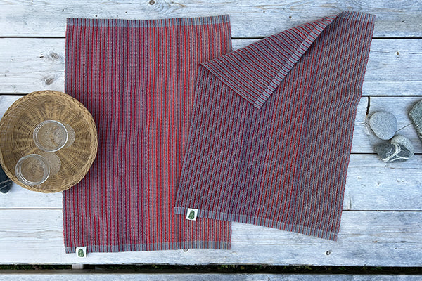 Handwoven Cotton Towel Warm Stripe by Cultivated Thread Fresh Maine Art Midcoast Maine Artisan Store The Good Supply Pemaquid Made in USA