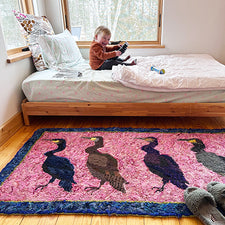 Hooked Wool Rug Handmade with ducks and bright colors by Coppice Tree Hooking Fresh Maine Art Midcoast Maine Artisan Store The Good Supply Pemaquid Made in USA