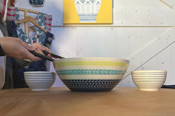 Large Serving Bowl Navy Herringbone Porcelain by CM Ceramics Dishwasher safe Fresh Maine Art Midcoast Maine Artisan Store The Good Supply Pemaquid Made in USA