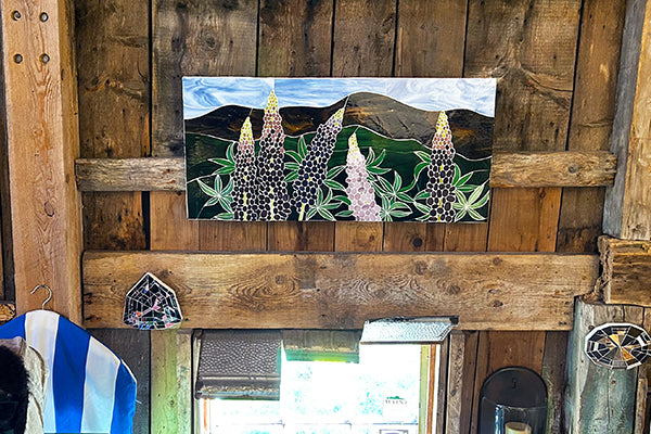 Lupine Field Mosaic Glass Wall Hanging by EFM Studio Fresh Maine Art Midcoast Maine Artisan Store The Good Supply Pemaquid Made in USA