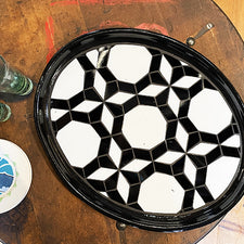 Mosaic Glass Repurposed Tray Foxfire in Black and White by Elizabeth Martone of EFM Studio Pemaquid Maine Midcoast Artisan Store The Good Supply Made in USA