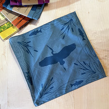 Organic Cotton Hapkins Handkerchief Napkins Teal with Great Blue Heron by Think Greene Midcoast Maine Artisan Store The Good Supply Pemaquid Made in USA