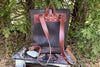 Roll Top Leather Day Pack Backpack Handmade and Handstitched by Veteran Rick Elder of Great Story Works Midcoast Maine Artisan Store The Good Supply Pemaquid Made in USA