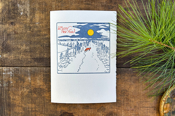 Saturn Press Letterpress Christmas Holidays Greeting Card New Year Fox Midcoast Maine Artisan Store The Good Supply Pemaquid Made in USA