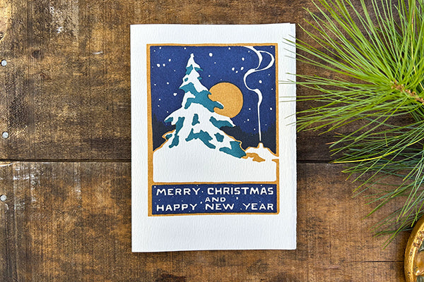 Saturn Press Letterpress Christmas Holidays Greeting Card Winter Moonlight Midcoast Maine Artisan Store The Good Supply Pemaquid Made in USA