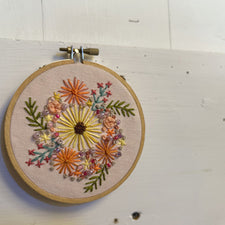 Small Flower Power Embroidery Hoop Light Pink by Emilee Harper Fresh Maine Art Midcoast Maine Artisan Store The Good Supply Pemaquid Made in USA