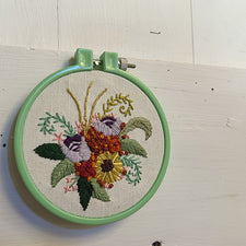Small Flower Power Embroidery Hoop Mint Bouquet by Emilee Harper Fresh Maine Art Midcoast Maine Artisan Store The Good Supply Pemaquid Made in USA