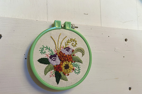 Small Flower Power Embroidery Hoop Mint Bouquet by Emilee Harper Fresh Maine Art Midcoast Maine Artisan Store The Good Supply Pemaquid Made in USA