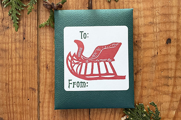 To From Paper Sticker Gift Tags Christmas Holiday Red Sled by Saturn Press Midcoast Maine Artisan Store The Good Supply Pemaquid Made in USA