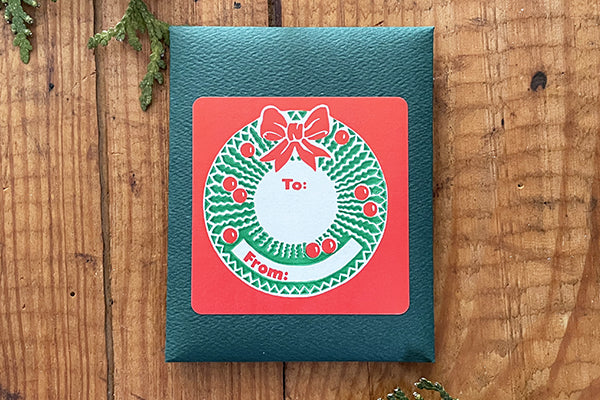 To From Paper Sticker Gift Tags Christmas Holiday Wreath by Saturn Press Midcoast Maine Artisan Store The Good Supply Pemaquid Made in USA