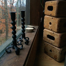 Maine Blacksmith James W. Kearney Handwrought Iron Candlesticks Pair