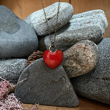 Bruja Love Heart Necklace forged in brass and adorned in Red Enamel by Loving Anvil Midcoast Maine Artisan Store The Good Supply Pemaquid Made in USA