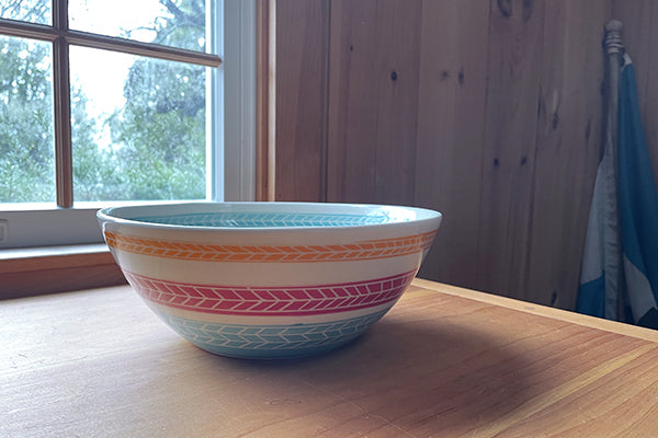 Large Serving Bowl Red Herringbone Porcelain by CM Ceramics Dishwasher safe Fresh Maine Art Midcoast Maine Artisan Store The Good Supply Pemaquid Made in USA