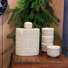 Ceramic Flask in Mariner's Stripes by C and M Ceramics Midcoast Maine Artisan Store The Good Supply Pemaquid Made in USA