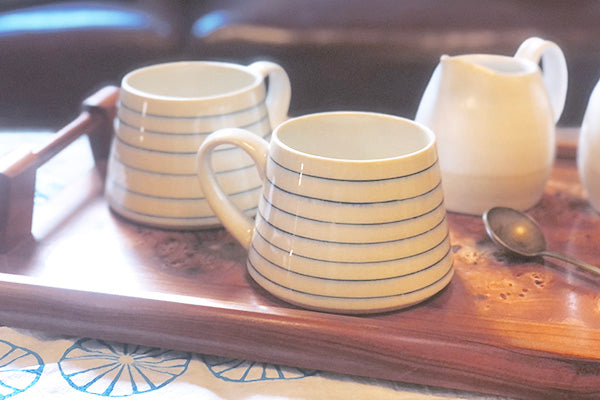 Ceramic-Mariners Mug for A Boat blue and white stripes by c and m ceramics Pemaquid Maine Midcoast Artisan Store The Good Supply Made in USA