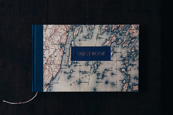 Handbound Guest Book by DSKI Design made in USA Muscongus Bay Maine Nautical Chart