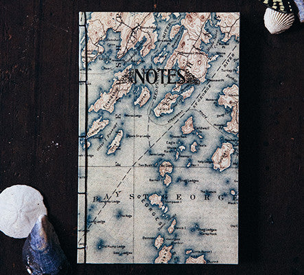 Handbound Blank Pages Travel Notebook by DSKI Design made in USA Bristol Peninsula Maine Nautical Chart