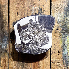 Environmental Sgraffito Art in Porcelain by Tim Christensen Contemporary Nature-inspired Ceramic Night Early Summer Daffodil Wall Tile Midcoast Maine Artisan Store The Good Supply Pemaquid Made in USA