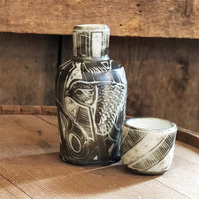 Environmental Sgraffito Art in Porcelain by Tim Christensen Contemporary Nature-inspired Ceramic Wren Bottle Midcoast Maine Artisan Store The Good Supply Pemaquid Made in USA