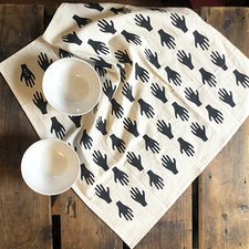 Hand Screen Printed Cotton Tea Towel in Black Handmade by Allison McKeen Midcoast Maine Artisan Store The Good Supply Pemaquid Made in USA