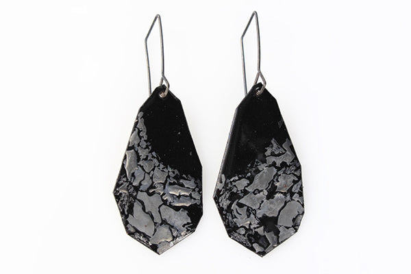 Kate Mess Charred Series Earrings No. 13 in Enamel on Copper with Sterling Made in Maine USA