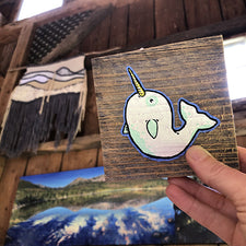 Original Art Painting of Narwhal on Reclaimed Barn Wood by Mermaid Meadow Midcoast Maine Artisan Store The Good Supply Pemaquid Made in USA