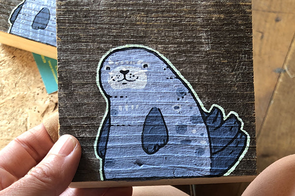 Original Art Painting of Seal Pup on Reclaimed Barn Wood by Mermaid Meadow Midcoast Maine Artisan Store The Good Supply Pemaquid Made in USA