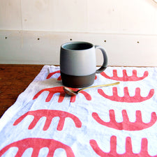 Red Combs Block Printed Cotton Tea Towel Handmade by Allison McKeen Midcoast Maine Artisan Store The Good Supply Pemaquid Made in USA