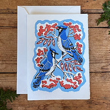 Saturn Press Letterpress Christmas Holidays Greeting Card 1245 Blue Jays Midcoast Maine Artisan Store The Good Supply Pemaquid Made in USA
