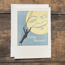 Saturn Press Letterpress Greeting Card Carpe Noctem with Full Moon Midcoast Maine Artisan Store The Good Supply Pemaquid Made in USA