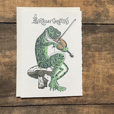 Saturn Press Letterpress Greeting Card Fiddler Birthday Greetings Frog Midcoast Maine Artisan Store The Good Supply Pemaquid Made in USA