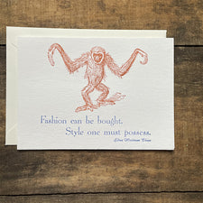 Saturn Press Letterpress Greeting Card Style with Orangutan Edna Woolman Chase Quote Midcoast Maine Artisan Store The Good Supply Pemaquid Made in USA